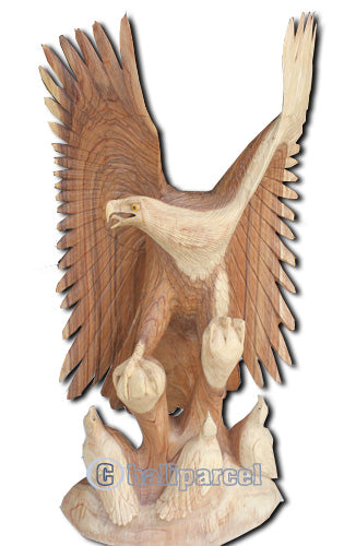 COMING SOON....!!! Wooden Eagle with 3 babies, hand carved from suar wood H 40"