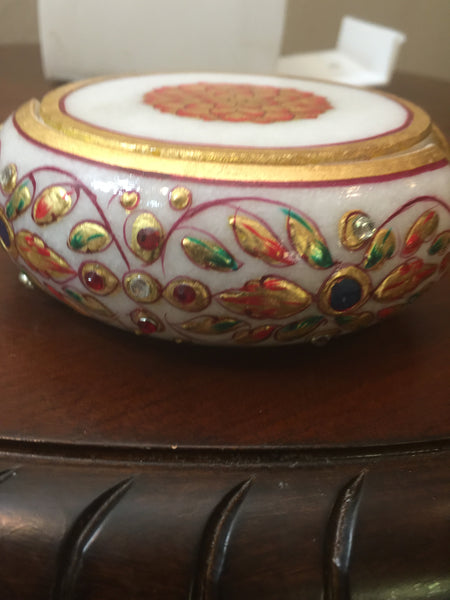 Coaster Marble Round 4" dia x 3 1/2" H set of 6 in Round Box in Red Lotus