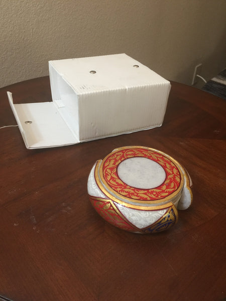 Coaster Marble Round 4" dia x 3 1/2" H set of 6 in Round Box in Red ArtWork