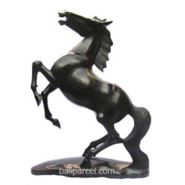 Standing Horse Statue carving with black color, hand carved from Suar wood 16"