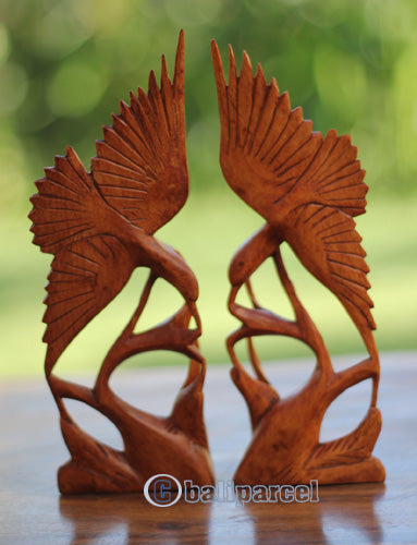 Wooden set of 2 Birds hand carved from Crocodile wood 8"