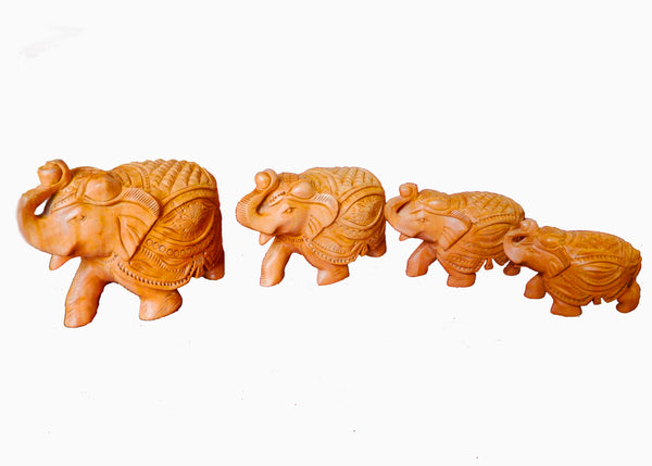 Elephant Carved Whitewood Set 2"-2.5"-3"-4" Trunk Up