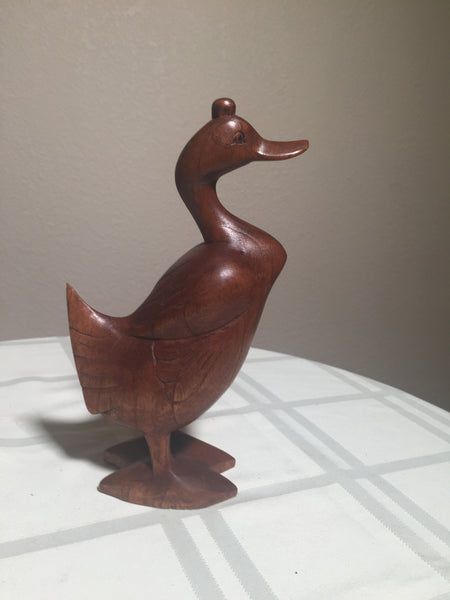 Wooden Duck hand carved from Hibiscus wood with brown polished 8"