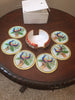 Coaster Marble Round 4" dia x 3 1/2" H set of 6 in Square Marble Box- Peacock