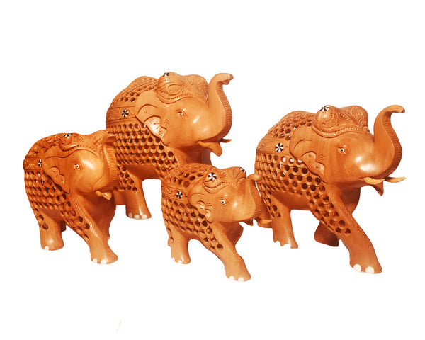 Elephant Carved Whitewood Set 3"-4"-5" & 6" Trunk Up